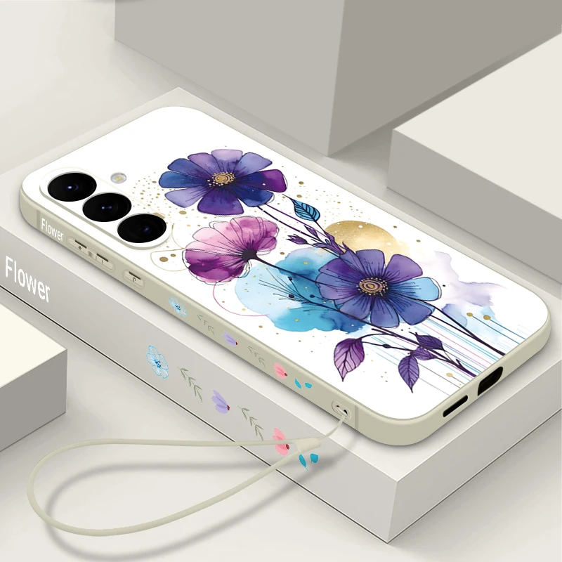Creative Flower Lanyard Phone Case For Samsung Galaxy A57 A17 A56 A16 A55 A15 A54 A36 5G S25 FE S26 S24 S23 S22 Ultra Soft Cover