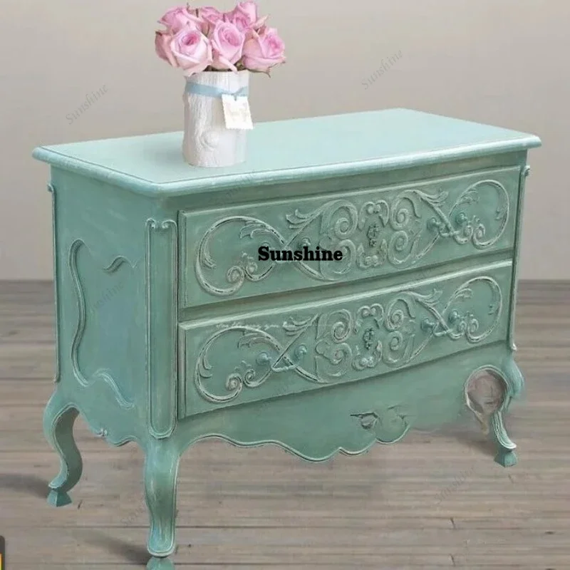 

French solid wood retro old porch table American living room carved porch foyer decorative cabinet FT