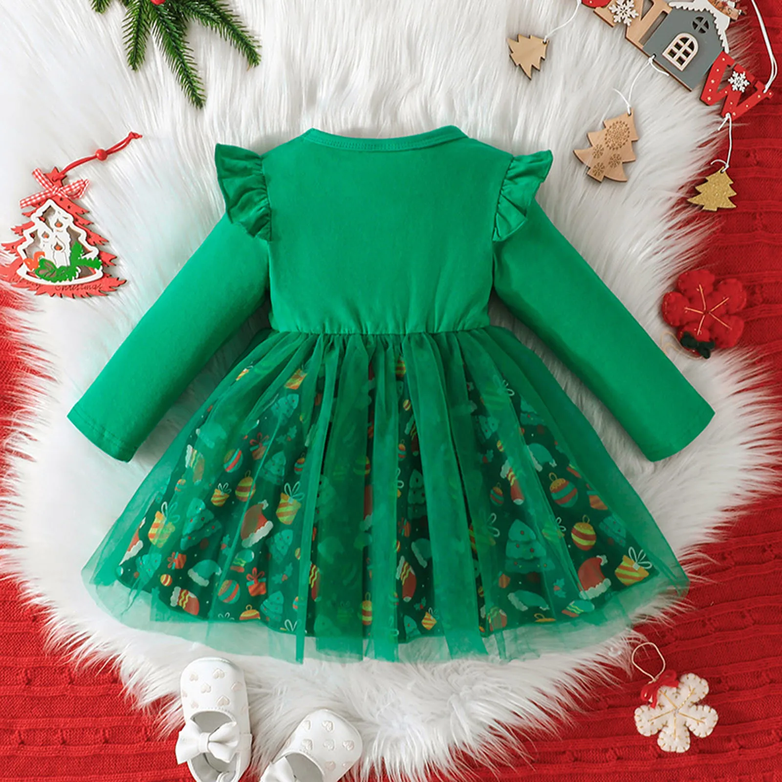 Christmas Dress For Toddler Girls Tulle Dresses Santa Claus Print Long Sleeve Princess Dress 2023 Autumn Baby Party Clothing