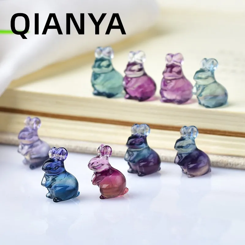 Cute Elf Rabbit Natural Crystal Color Fluorite Quartz Gemstone Mini Animal Carving Crafts Aura Home Decor Diy Jewelry Gifts image 2