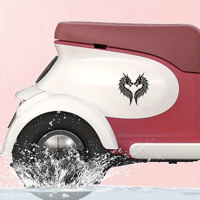 1 مجموعة مزدوجة التنين نمط ملصقات أسود أبيض تصميم معقد 14.0x13.0 سنتيمتر/5.51x5.13 بوصة لاصق الشارات لسيارة الهاتف المحمول