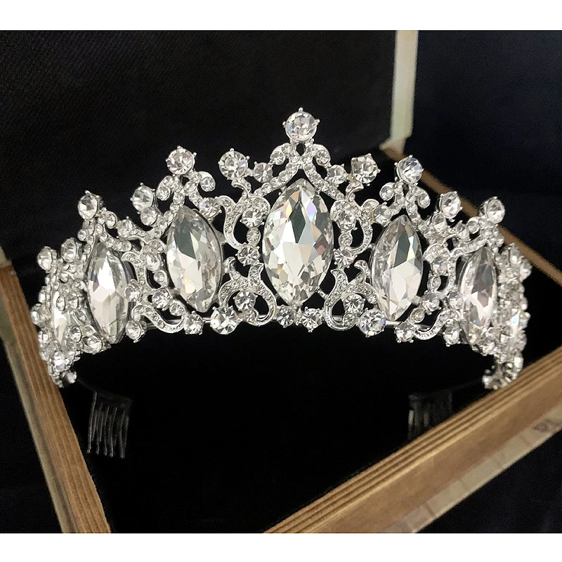 

Diverse Silver Crystal Crowns Bride Tiara Fashion Queen Wedding Crown Headpiece Hair Jewelry Accessories Bridal Party Diadema