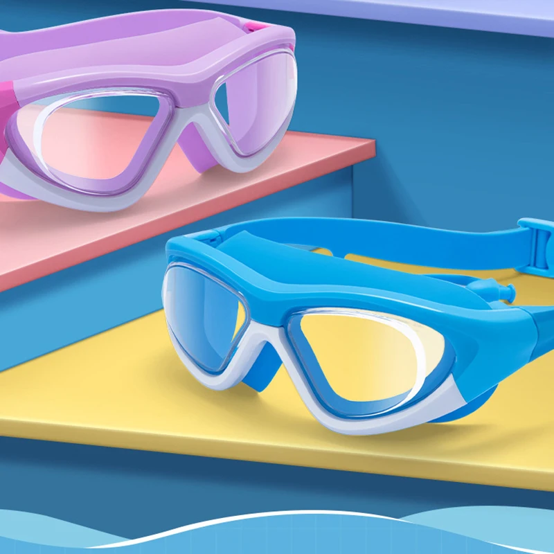 Gafas de natación con tapones para los oídos para niños, lentes HD antivaho, protección de silicona, para niños de 4 a 15 años, juego 2 en 1