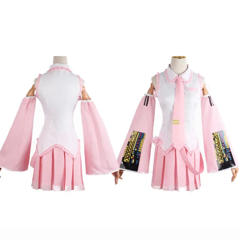 أزياء bilibili الوردية Miku التأثيرية فستان ميدي أطقم تنورة علوية أنيمي الهالوين كرنفال فستان الحفلات جوارب وردية مجانية