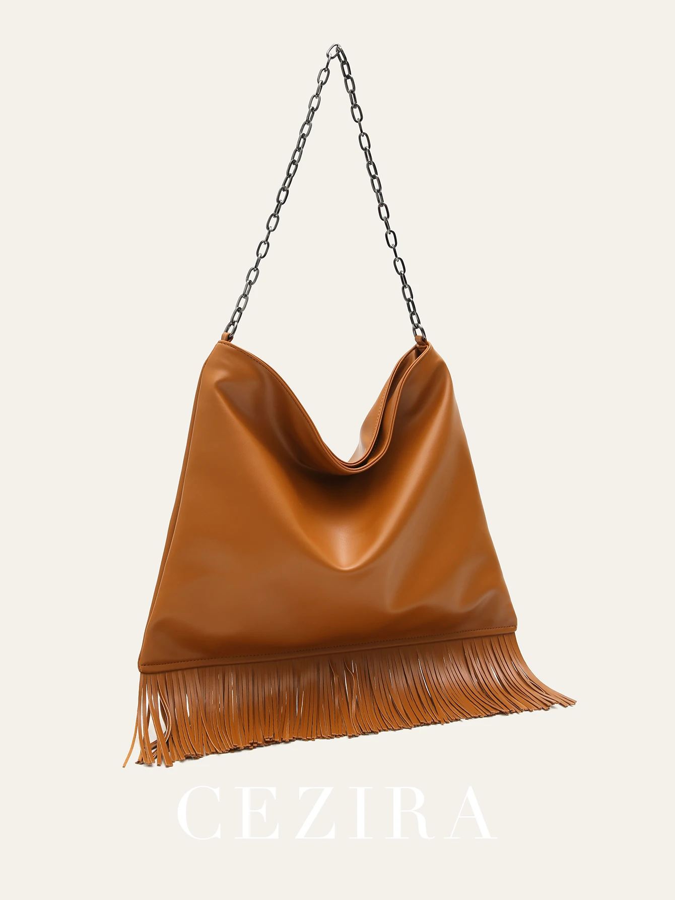 

CEZIRA Bohemia Tassel Fringe PU Leather Shoulder Bags Women Chain Large Hobo Cross body Shoulder Handbags Casual Daily Travel