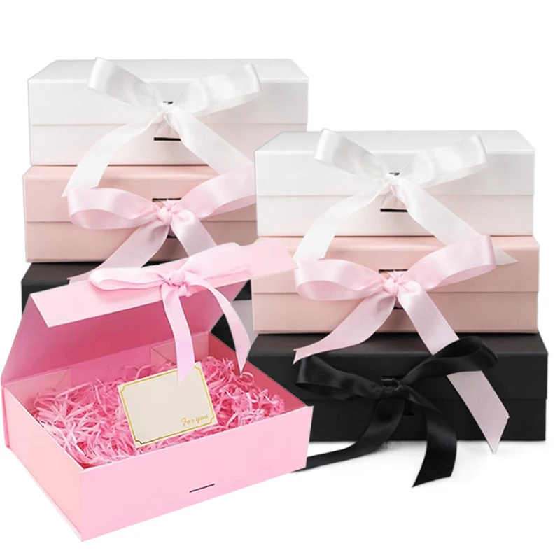 Kit de caja de regalo magnética con hierba Lafite y tarjetas de felicitación, caja plegable para regalos del Día de San Valentín, color negro/rosa/blanco, TMZ