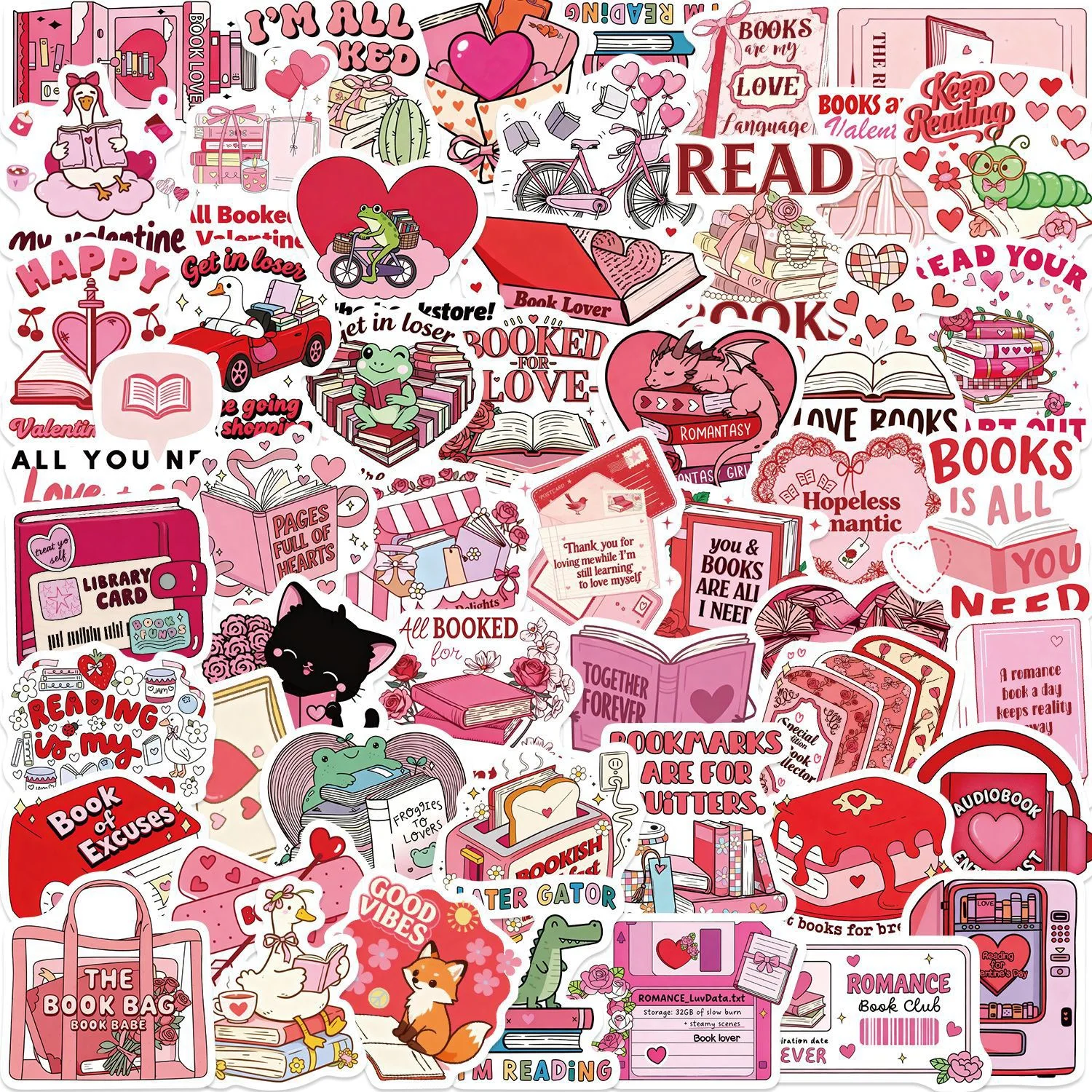 

10/50Pcs Pink Kawaii Valentine's Day Bookish Stickers Cute Cartoon Creative Decals DIY Scrapbook Phone Luggage Graffiti Sticker
