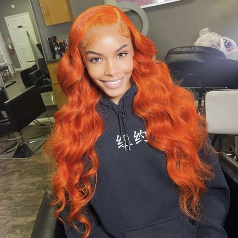 

Body Wave Ginger Orange Colored 5X5 HD Lace Front Wigs Human Hair Brazilian Remy Pre Plucked 13x6 Transparent Lace Frontal Wig