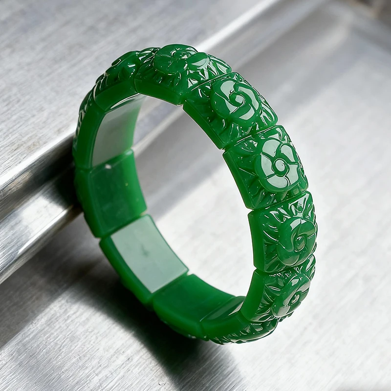 

Real Jade Flower Bracelet Bangle Designer Vintage Natural Jewelry Gifts for Women Talismans Charm Luxury Accessories Amulet