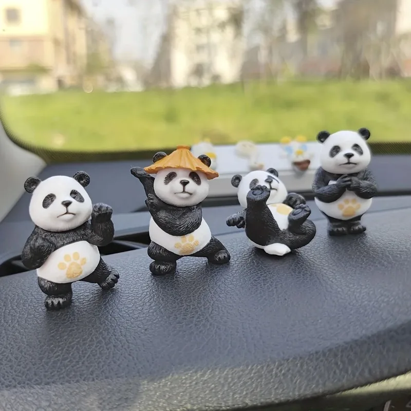 4pcs/set Panda Design Car Ornaments Car Center Console Ornaments Office Desk Ornaments Small Car Interior Decoration