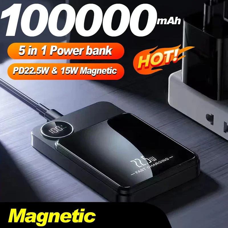 

Magnetic Type C Fast Charger Wireless Power Bank 100000mAh Portable For iPhone15 14 13 Xiaomi Samsung All Magsafe Series Phone