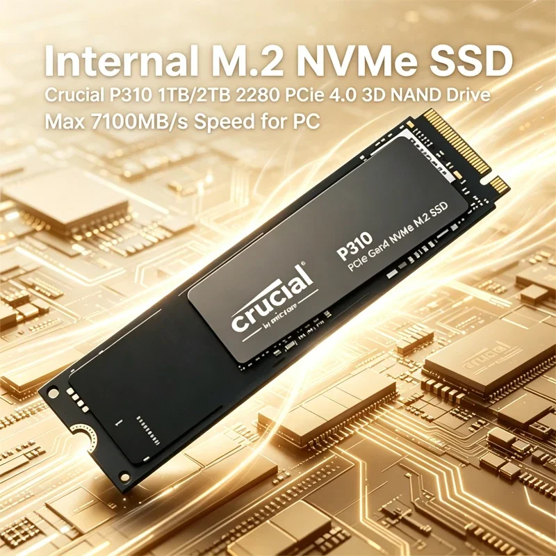 Unidad de Estado Sólido Interna 2280 M.2 NVMe PCIe 4.0 Crucial P310 1TB/2TB, Flash NAND 3D, Velocidad de Transferencia de hasta 7100MB/s, Paquete OEM para PC Portátil