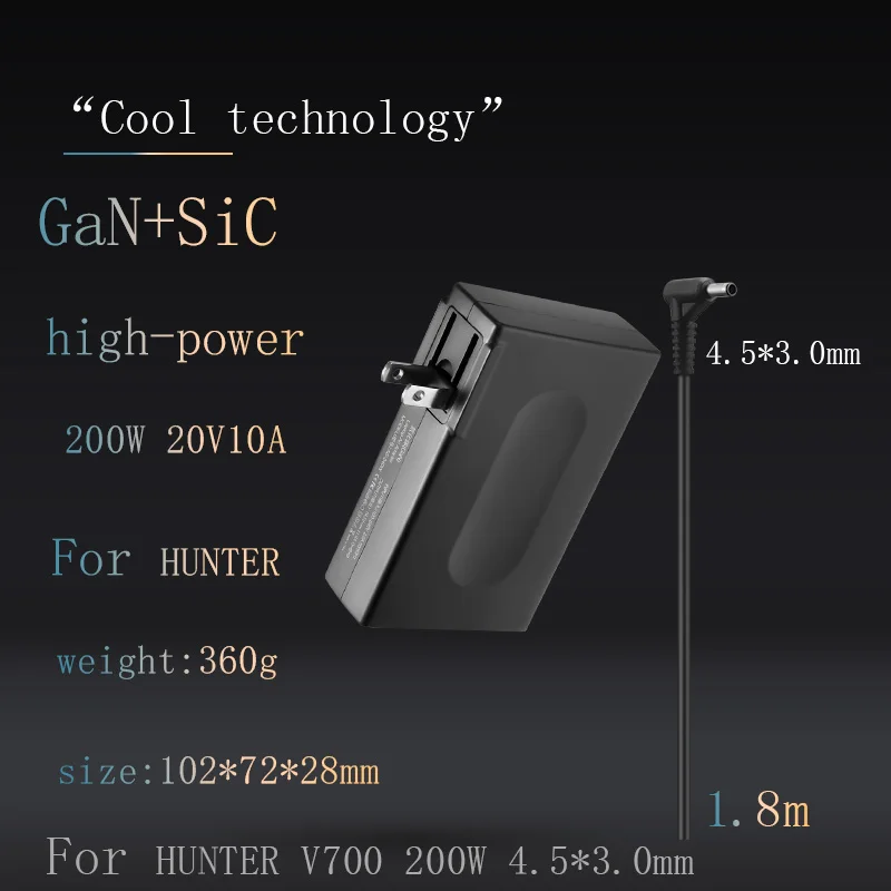 GaN Carregador Adaptador Portátil, Adaptador AC para HONOR Hunter V700, 20V, 10A, 4.5x3.0mm, Alta Potência, 200W