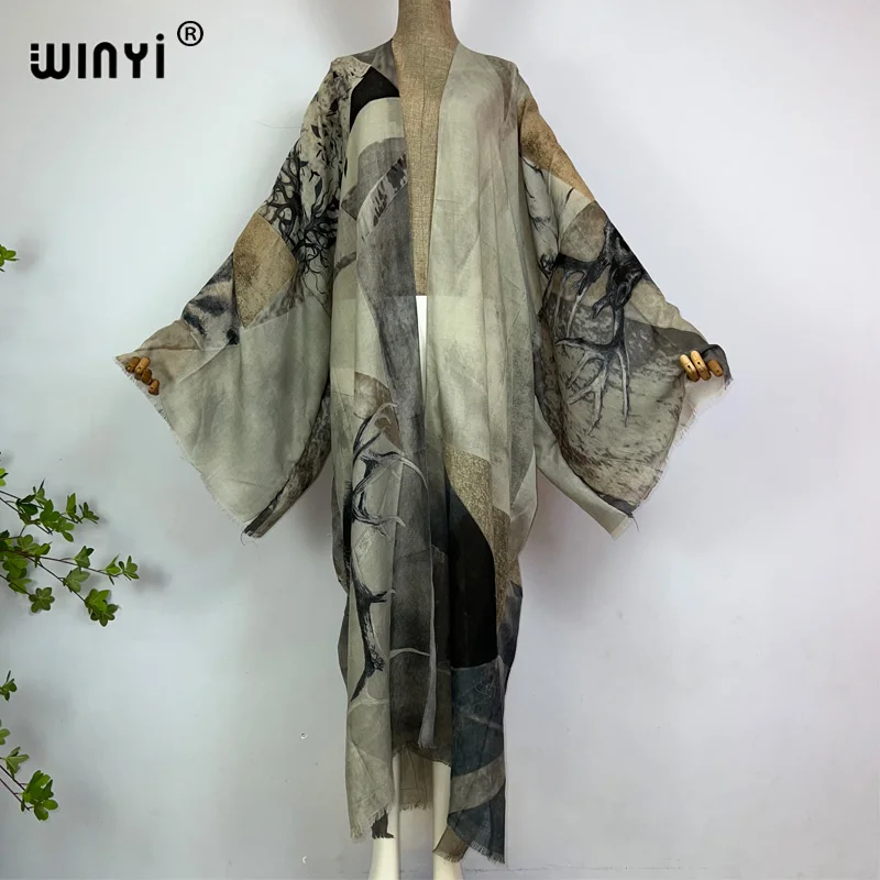 WINYI kimono Africa summer boho print beach swimwear Elegant Cardigan sexy kaftan 2023 beach wear swimsuit woman evening dress