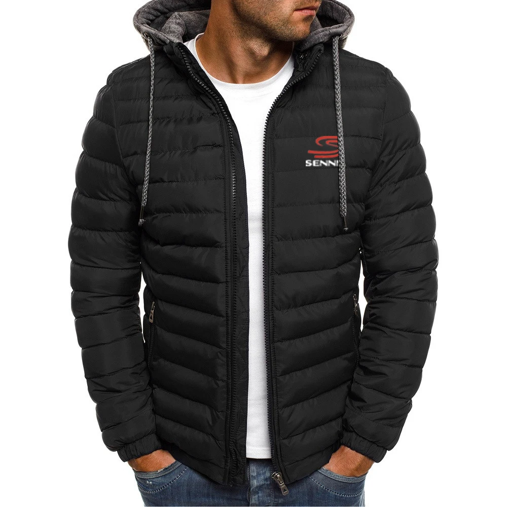 2024 Ayrton Senna New Printing Men Autumn and Winter Cotton-padded Color Zipper Jacket Warm Hooded Versatile Coats Tops