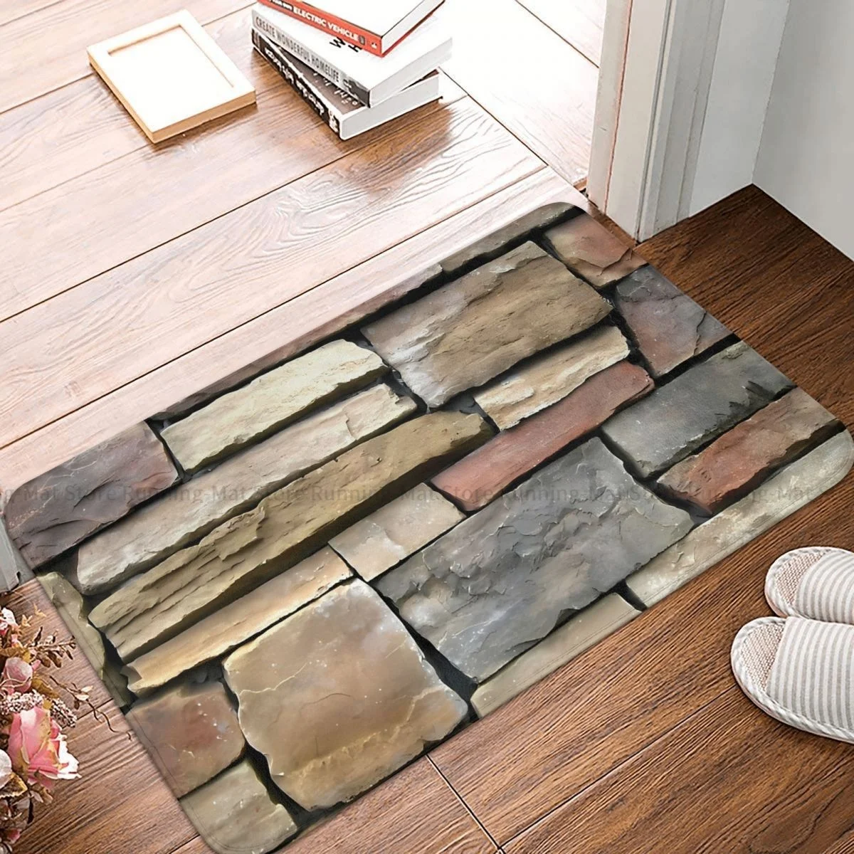 

Bathroom Non-Slip Carpet 3D Brick Stone Wall Bedroom Mat Welcome Doormat Home Decor Rug