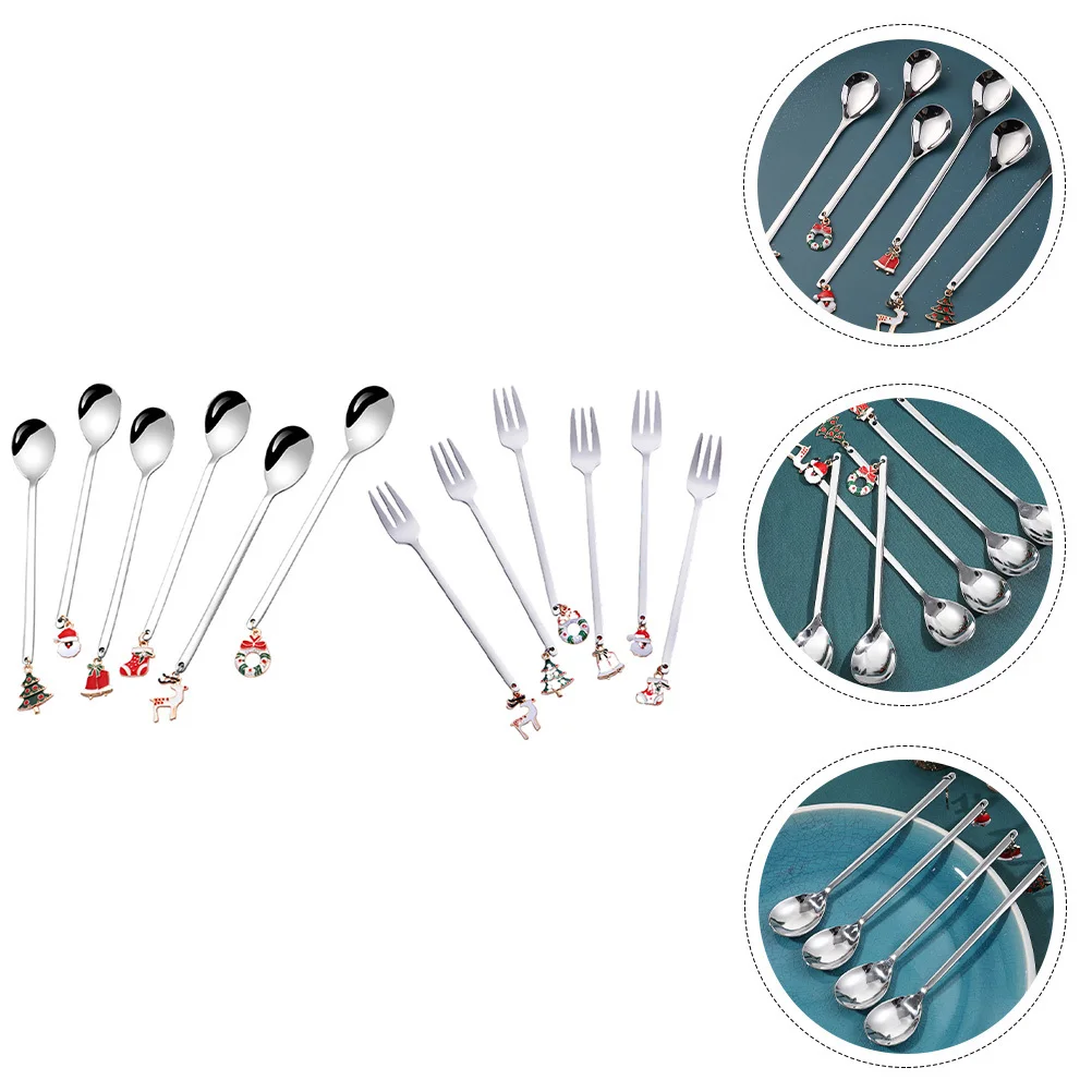 

Coffee Spoon Ice Cream Fork Practical Tableware Decorative Spoons and Forks Vintage Christmas