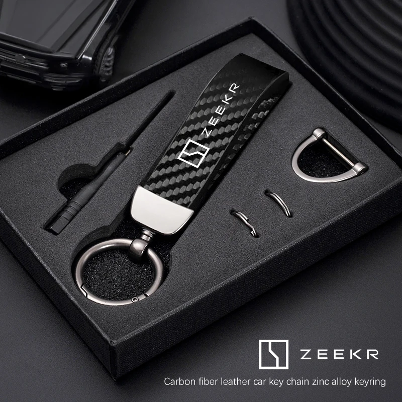 Auto-Schlüsselanhänger im Kohlefaser-Stil, Mikrofaser-Leder-Schlüsselanhänger für Zeekr 001, MIX 009 007, Zeekr X 7X