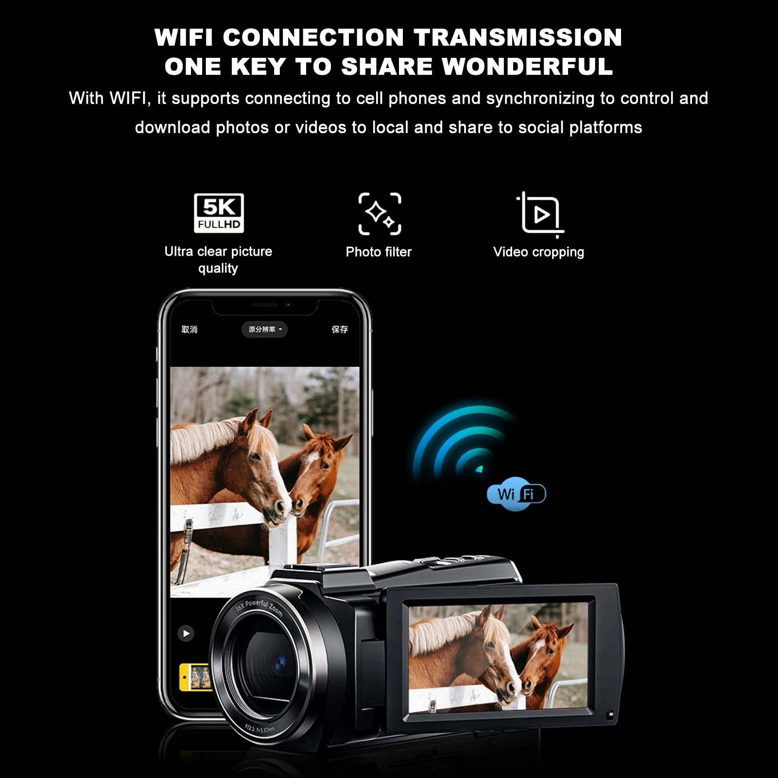 5K 48MP HD Digital Video Camera 16X Digital Zoom Touch  Screen Camera with W1 Lens Digital Video Camera Ultra Clear DV Camera