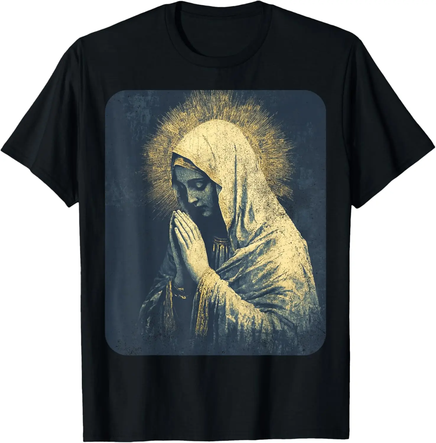 

Vintage Virgin Mary Praying Graphic Tee Soft Cotton Religious Spiritual T-Shirt