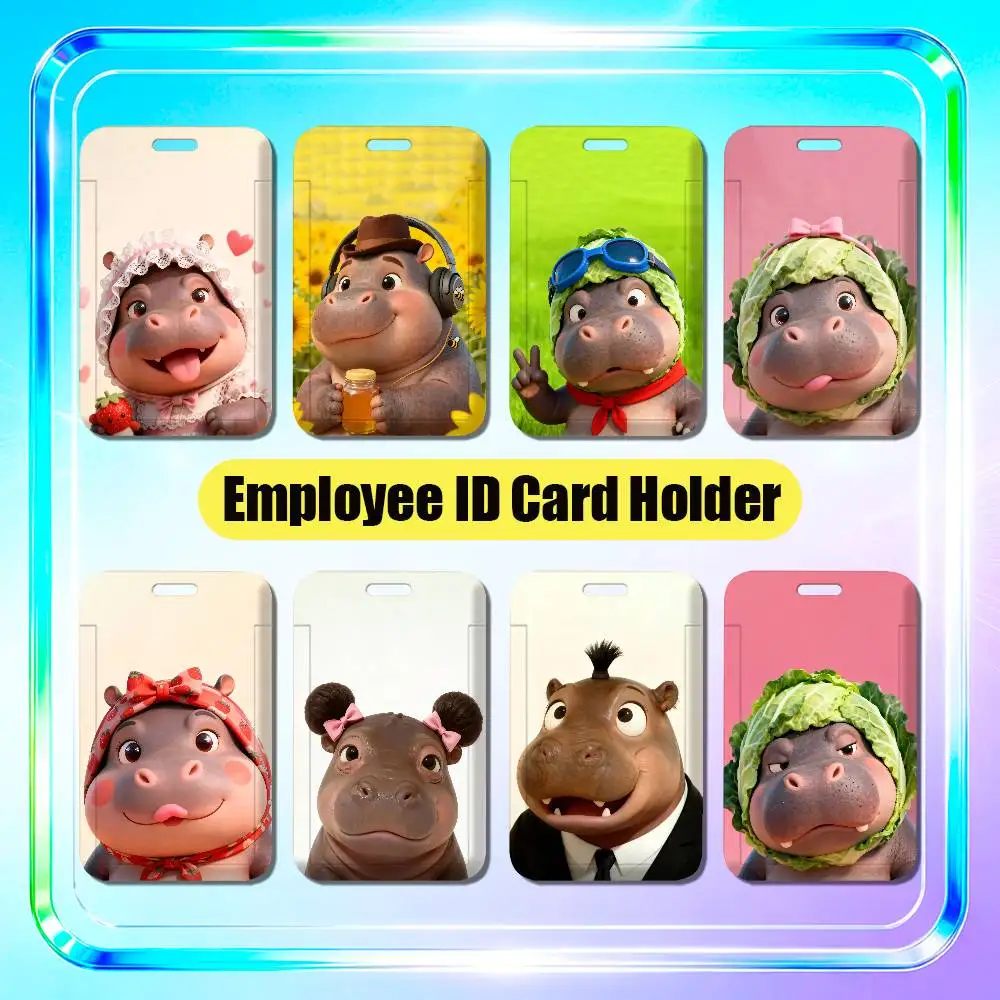 For Cute Hippo Hippopotamus Employee ID Card Holder Office Student Work Bank Credit Badge Decoration Case