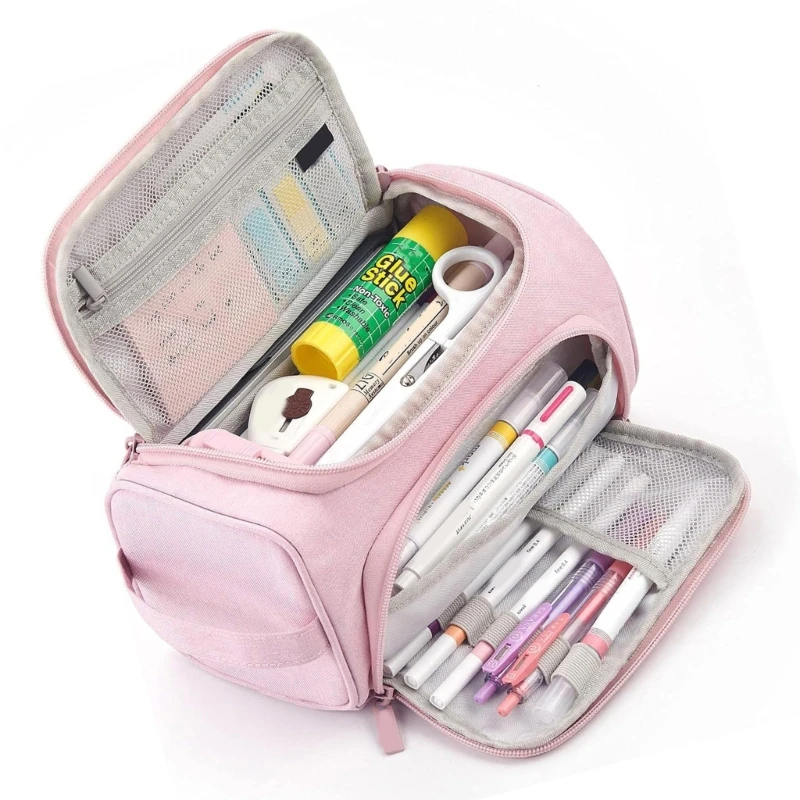 Double Layered Pencil Case for Student Adult, Large Capacity Pen Bag Multiple Compartments Travel Cosmetic Storage Bag