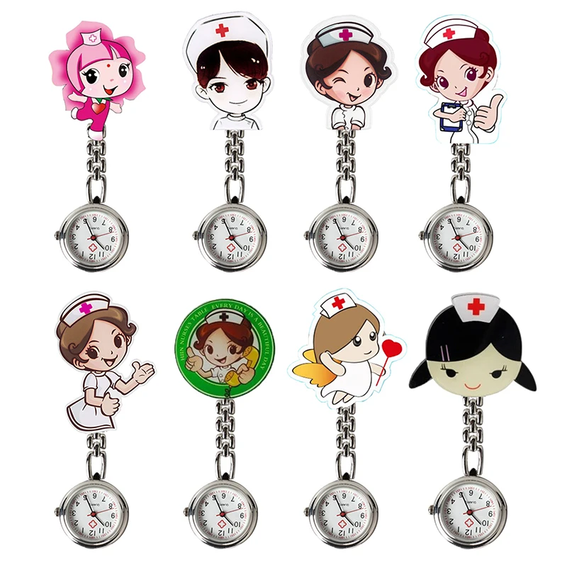 Cute Pocket Watch Super Cute Cartoon Nurse Stethoscope Angel Pattern Brooch Quartz Movement Ladies Gift