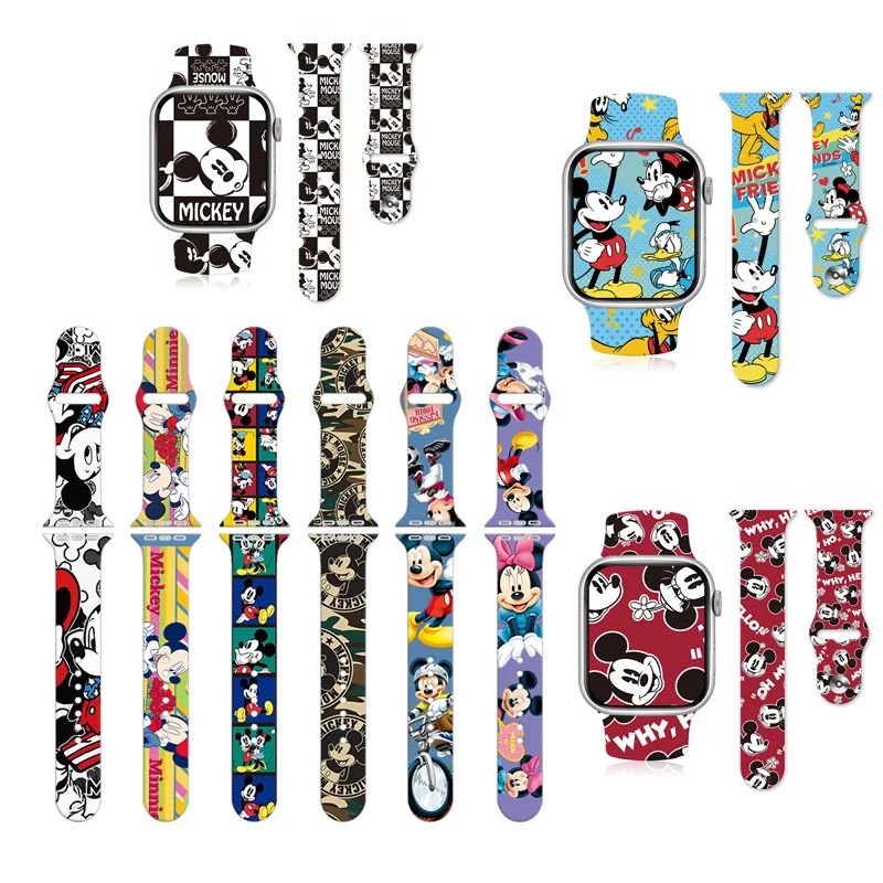 Minnie Anime Watchbands Suitable for Apple Watch Band IWatch7/6/5/4/3/2/SE Mickey Mouse Print Apple Silicone Watch Band