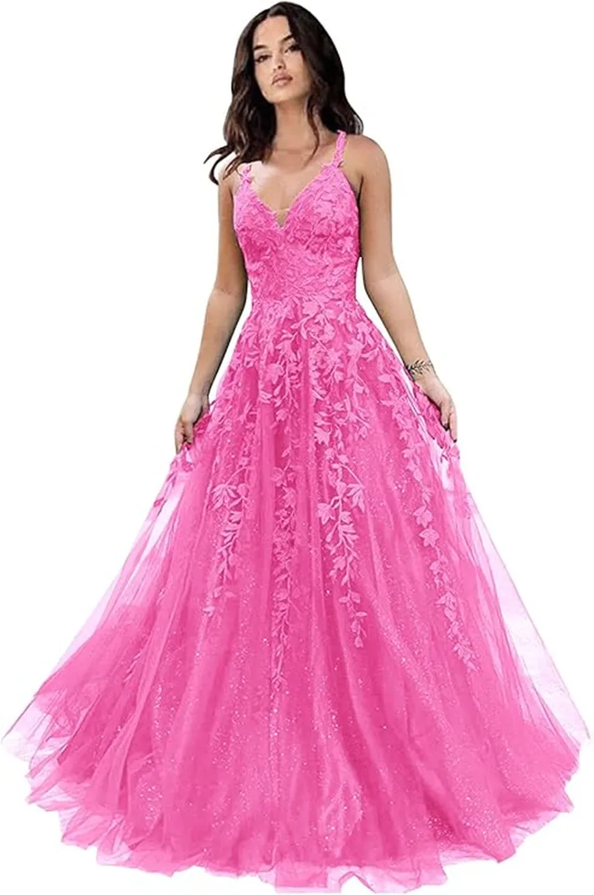 Customized Evening Dresses Spaghetti Strap Backless Prom Dress 2025 A-line Length Shiny Tulle Elegant Women's Party Dresses image 6