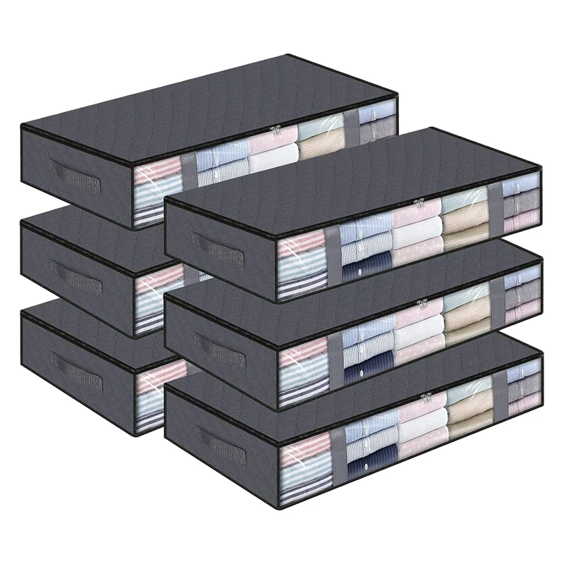 

Under Bed Storage Containers Clothes Storage With Durable Handles, Foldable 6Pcs