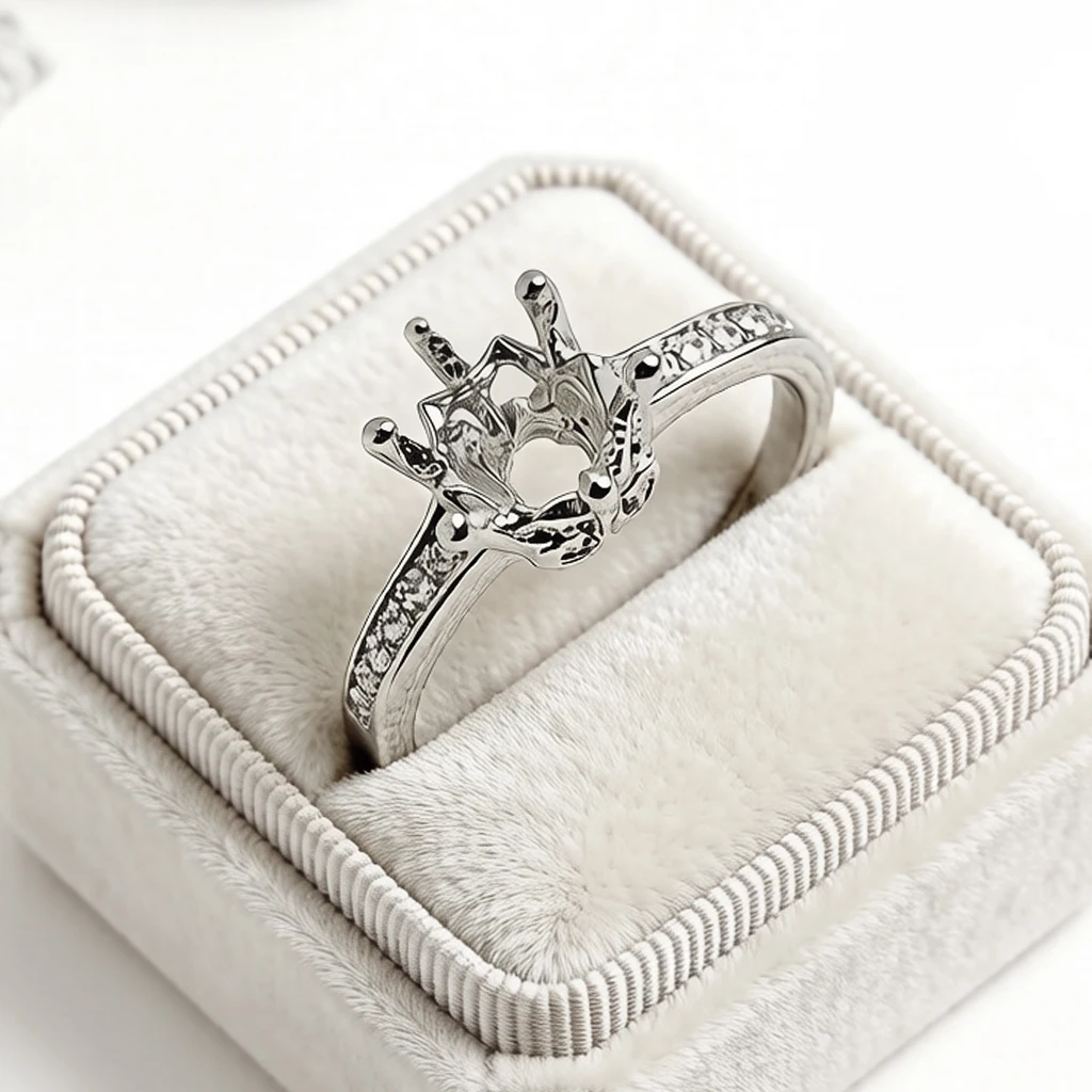 CZ Semi Mount Ring, Adjustable Ring Blank with Prong Setting -Round 6.5mm Ring Making Bases & DIY Ring Blanks For Jewelry Making