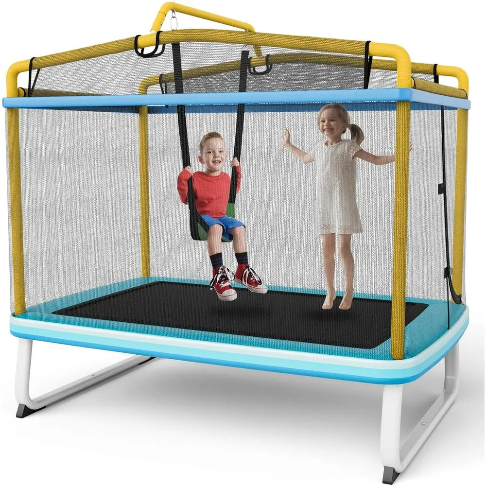 

Toddler Trampoline with Swing and Bar, 75 Outdoor Indoor Playset, Enclosure Net and Cover for Kids