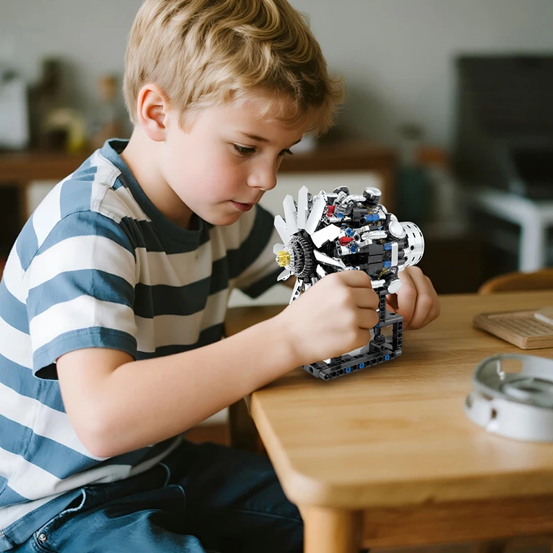 Nuevos bloques de construcción de motor de combustión interna de motor de avión V8, kits educativos de potencia de modelo de simulación, regalos para niños
