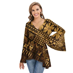 Polynesian Samoan style Print Ladies Chiffon Blouse Customized Chiffon Shirts For Women Blouses Long Sleeve Blouses