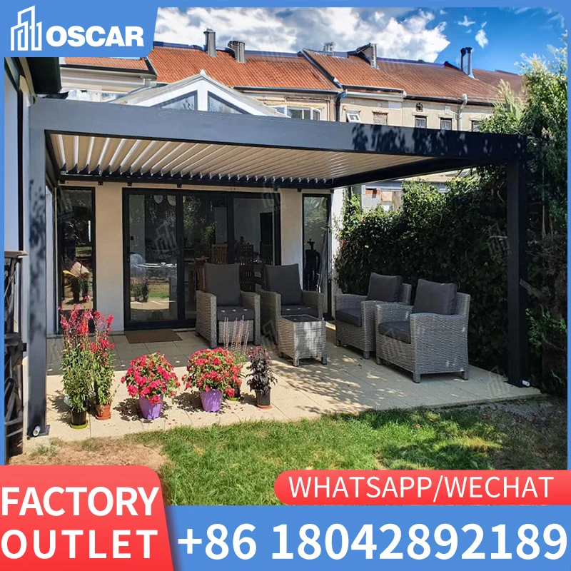 

Outdoor Patio Balcony Sun And Rain Shade Awning Cover Gazebo Electric Retractable Sliding Glass Roof Panel Pergola Pavilion