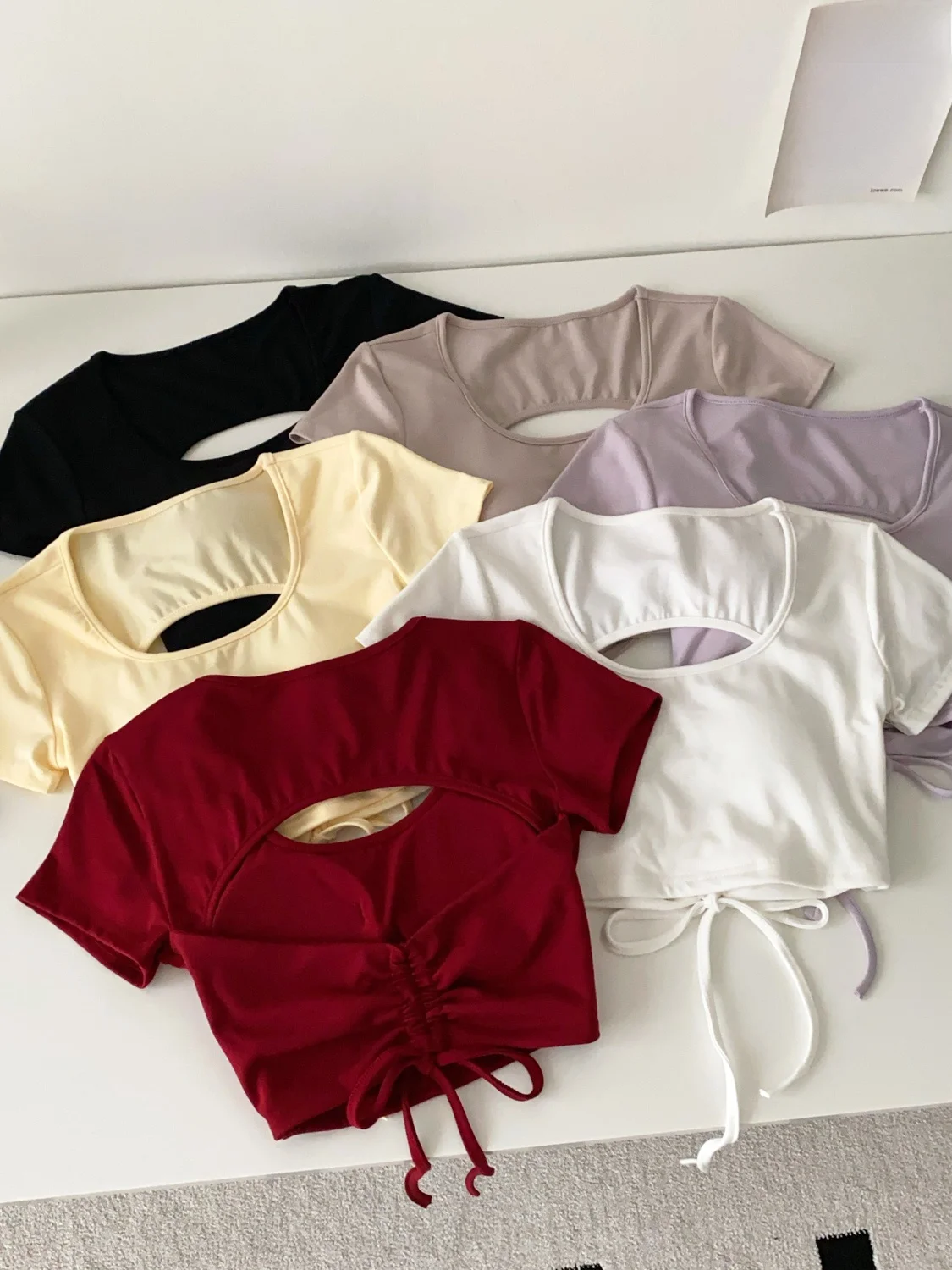 

Design Sensual Hollow out Ba Strap Square Collar ort Sve T irt Women Pure Desire Slimming Belly Baring Top