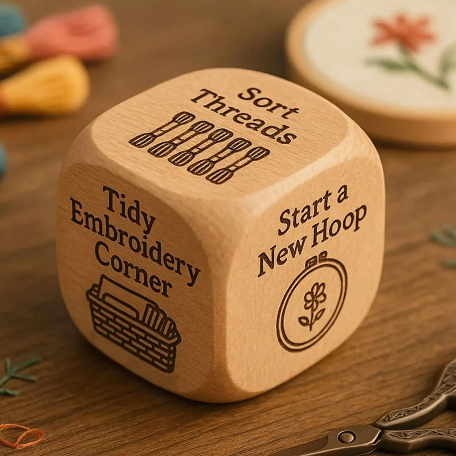 

Embroiderer Dice Engraved Handmade Sewing Tool Fun Quilter Embroiderer Decision Dices for Home Travel Workshop Artwork Classes