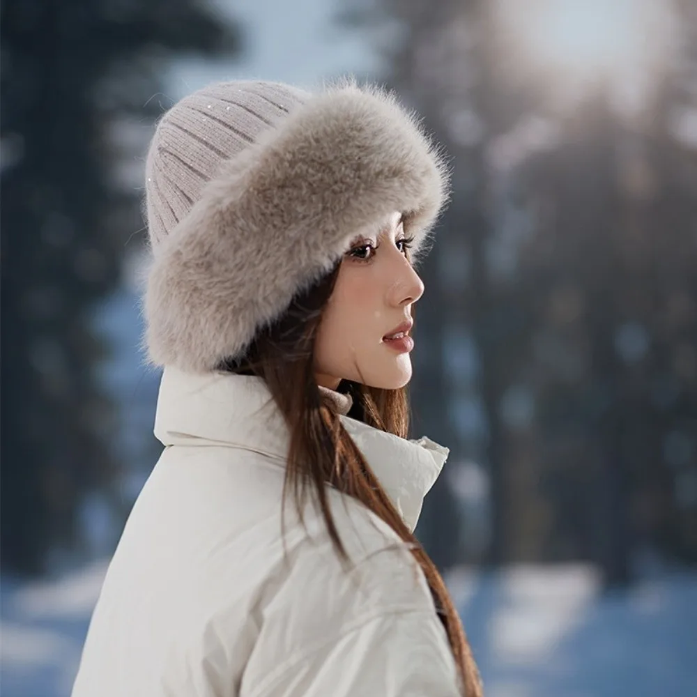 Thickening Winter Women's Warm Fur Hat Without Brim Warming Tools Plush Baseball Cap Cold-proof Warm Northeast Basin Hats