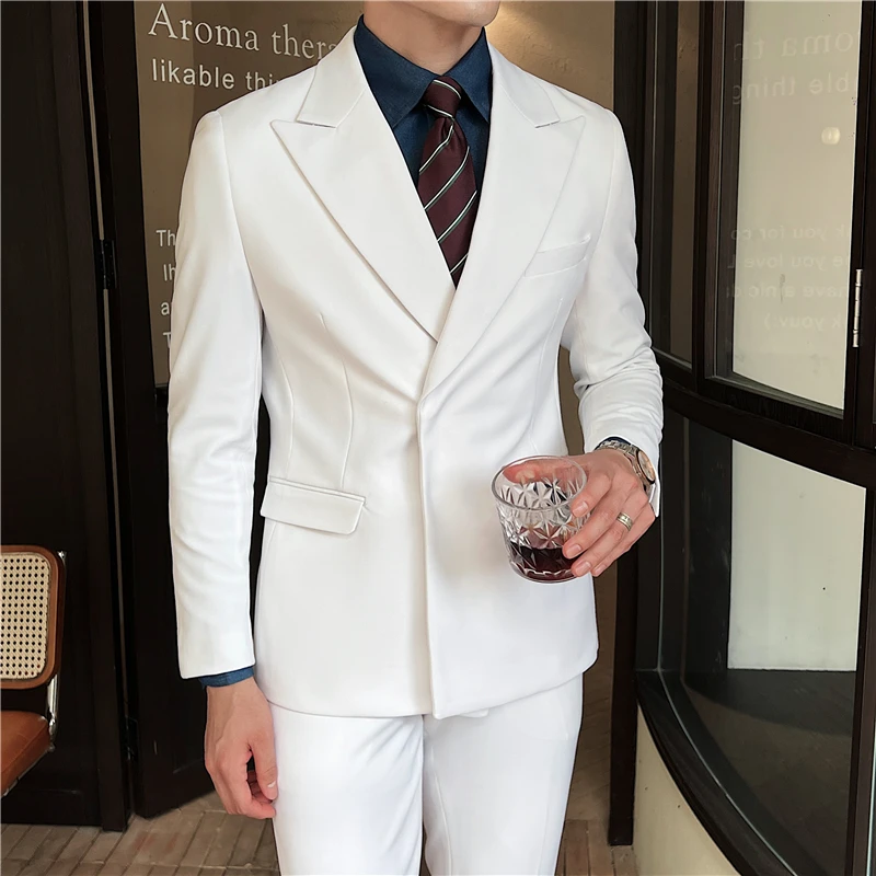 2024 New Trend Simple Temperament British Style (suit + Trousers) Fashion Handsome Light Luxury Slim Solid Color Two-piece Set