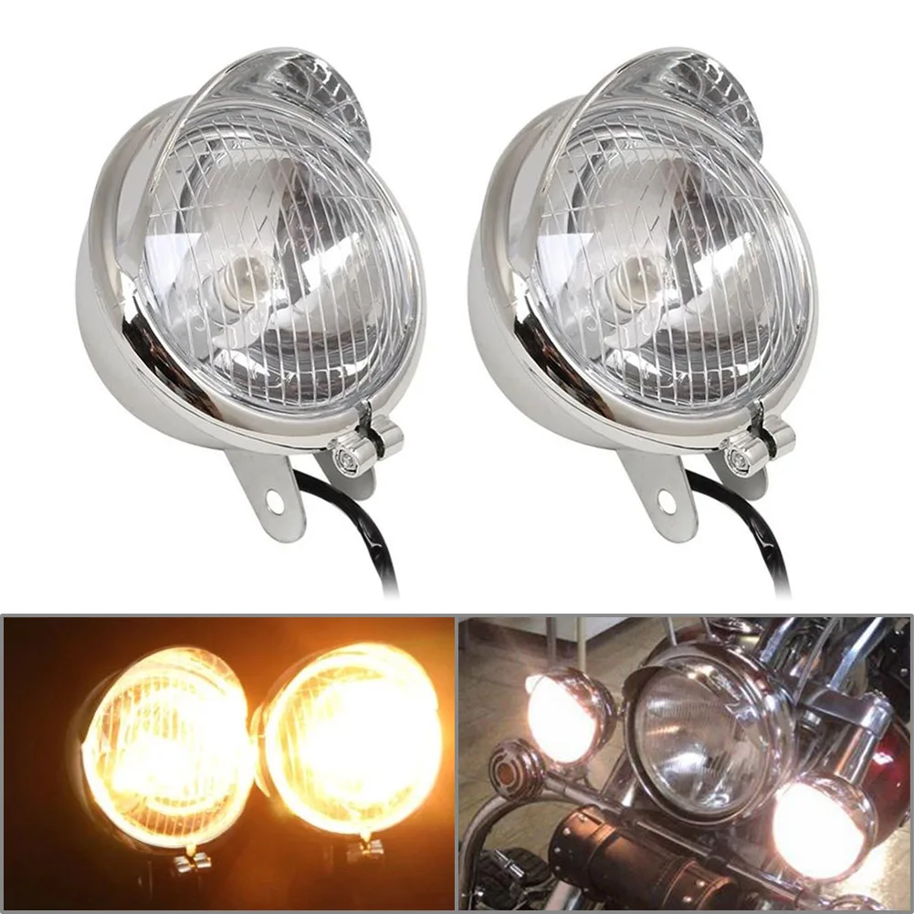 2Pcs Chrome Motorcycle Passing Fog Lights For Kawasaki Vulcan VN800 VN900 VN1500 VN1600 VN1700 VN2000