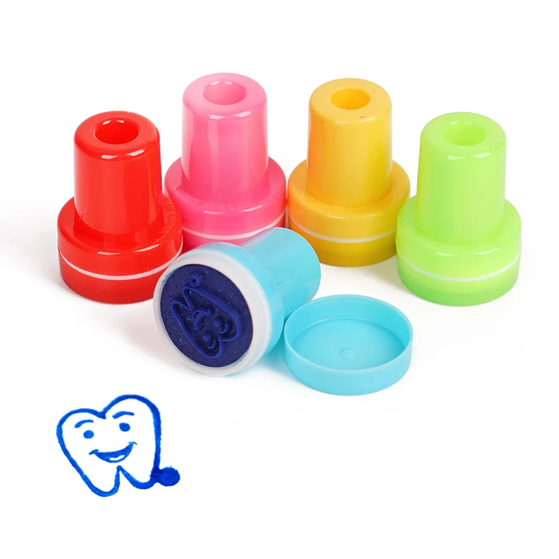 10pcs Tooth Smiling Shape Stamper Cute Dentist Gift for Kid Children Colorful Cartoon Stamp Dentistry Gifts Souvenirs