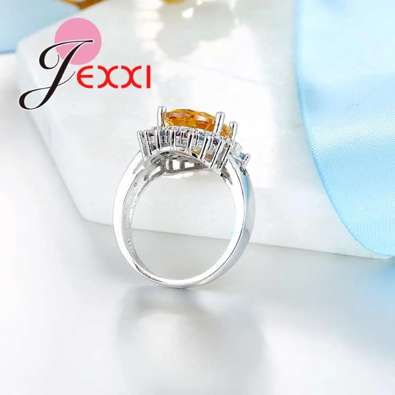 Luxury 925 Sterling Silver Bands Jewelry Clear Mixed Cubic Zirconia Crystal Rings For Women Party Anniversary Accessory