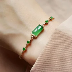 Original New in inlaid sun green rectangular egg-shaped bracelets for wome elegant charm creative vintage silver jewelry