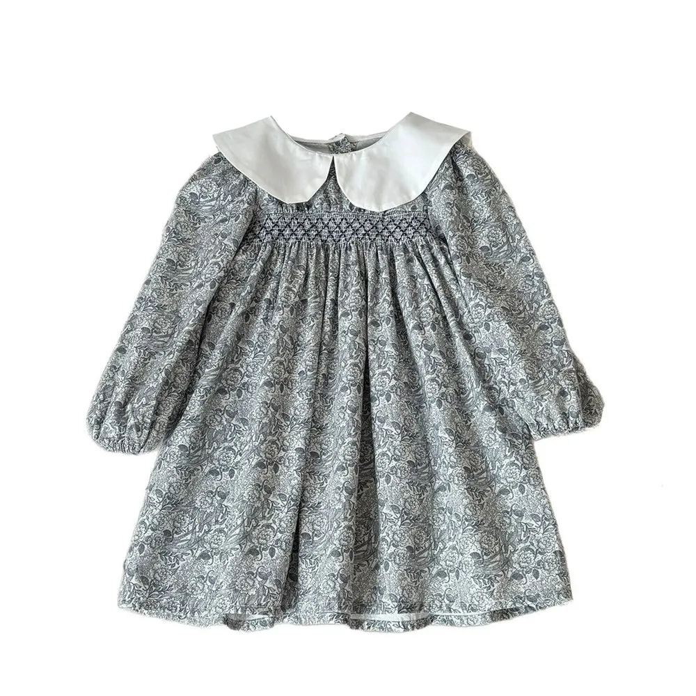 baby dresses cotton Dark pastoral style long sleeved dress doll collar hand embroidery dress
