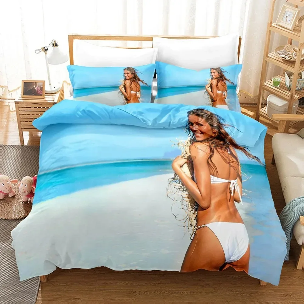 Bikini Beauty Bedding Set Scenery Bed Linen Quilt Duvet Cover Sets Home Decor Twin Single Queen King Size Fashion Gift Beach