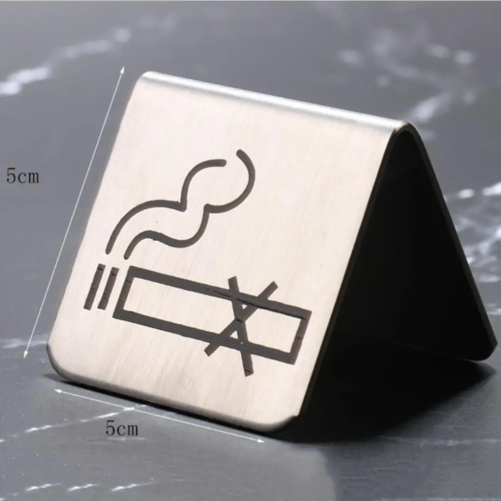 Stainless Steel Tent Card Free Standing No Smoking Sign Double Sided Warning Display for Office Cafe Restaurant Meeting Room
