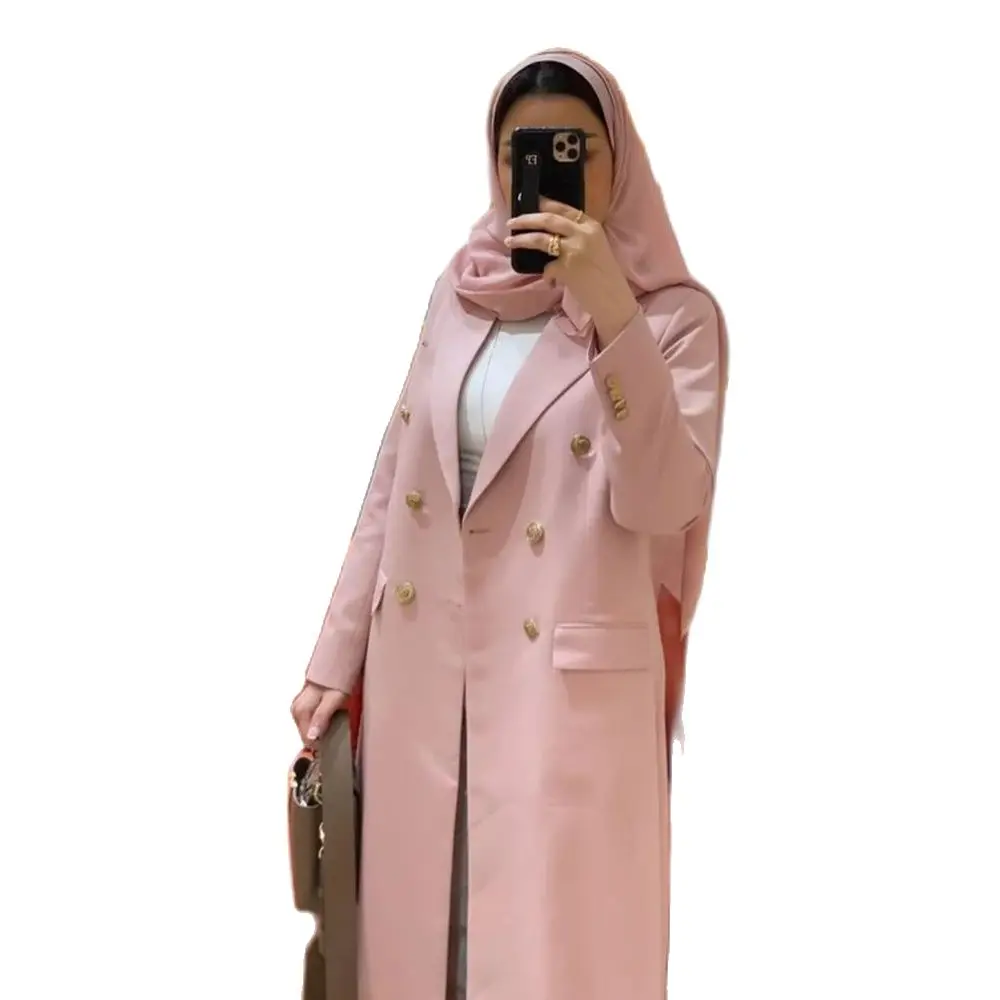 Pretty Pink Women's Blazer Coat Double Breasted Notch Lapel 1 Piece Long Female Jacket Loose Formal Office Lady Sweet Outerwear