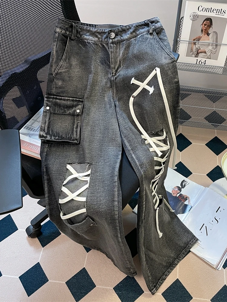 Jean taille haute à jambes larges pour femmes, pantalon en denim baggy surdimensionné, mode hip-hop, streetwear vintage, petit ami surintendant, Y2K, 2024