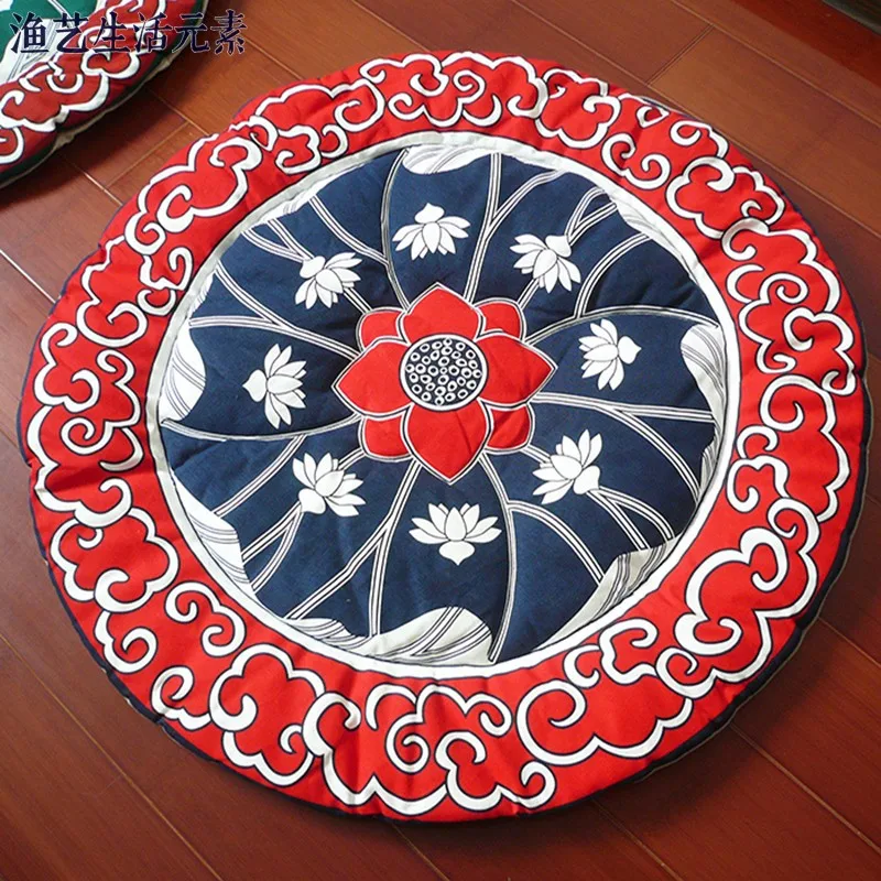 

Круглый коврик для медитации Дзен ручной работы, подушка для сидения в китайском стиле, хлопковая, с цветочным узором, дышащая, не промокаемая, портативная подушка