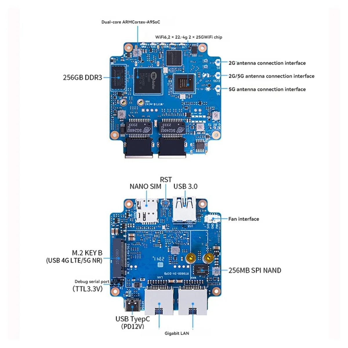 For Banana Pi WiFi6 Mini Router Development Board TR6560+TR5220 WiFi Wireless Chip 3Gbps Support M.2 Interface